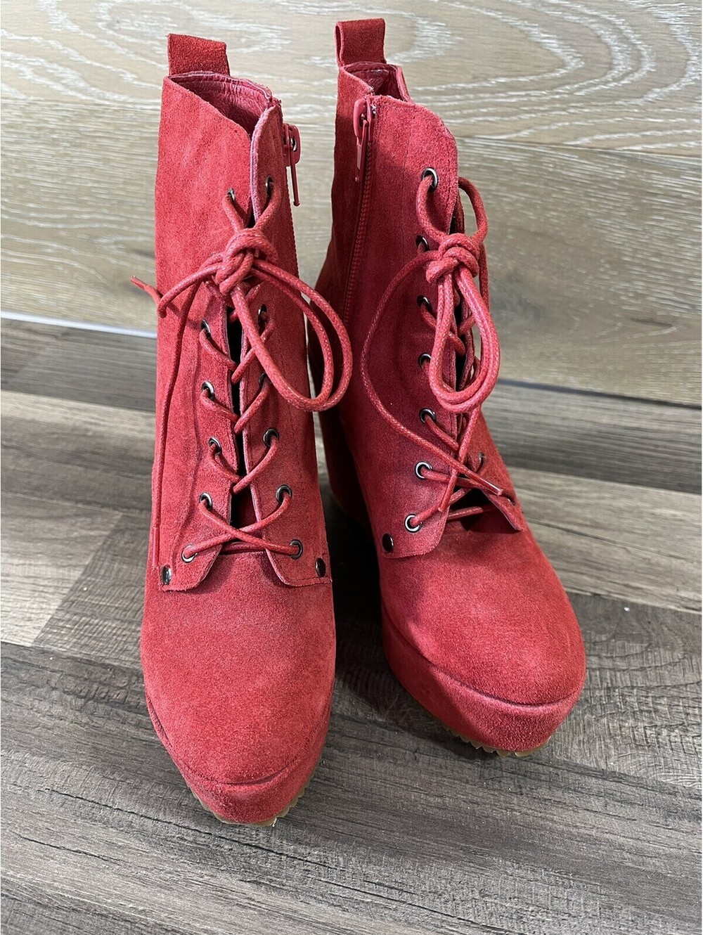 EGO & GREED RED Suede PLATFORM BOOTIES Size 5